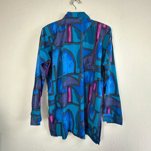 Vintage 90s Peter Popovitch Womens Abstract Print Button-Up Shirt Small Blue - Picture 2 of 8